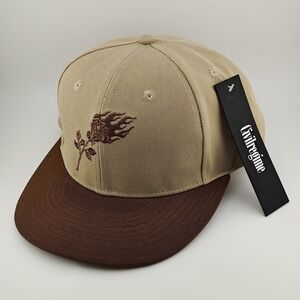 Civil Regime Hat Cap Fitted Mens 7 1/8 Beige Brown Flaming Rose Embroidered New